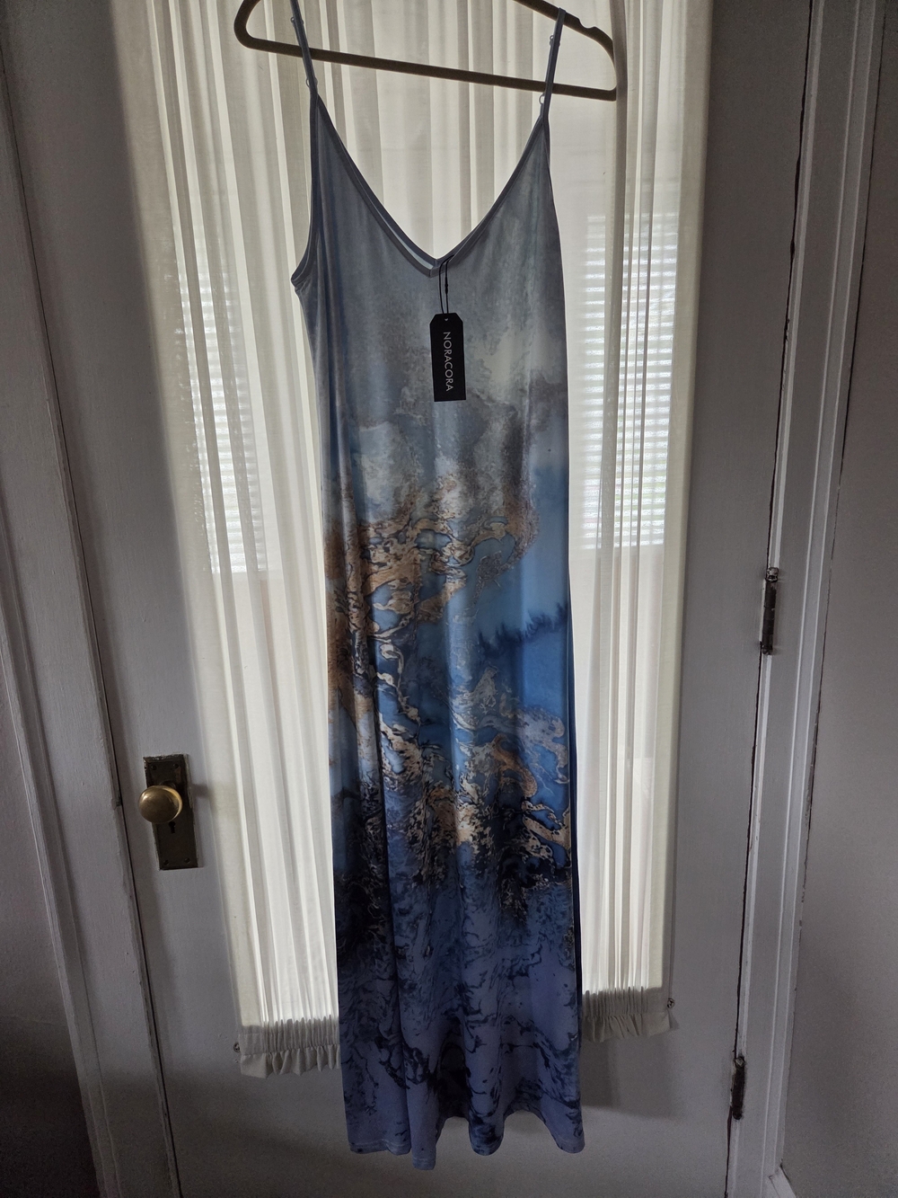 Moyou Blue Marble Maxi Slip Dress